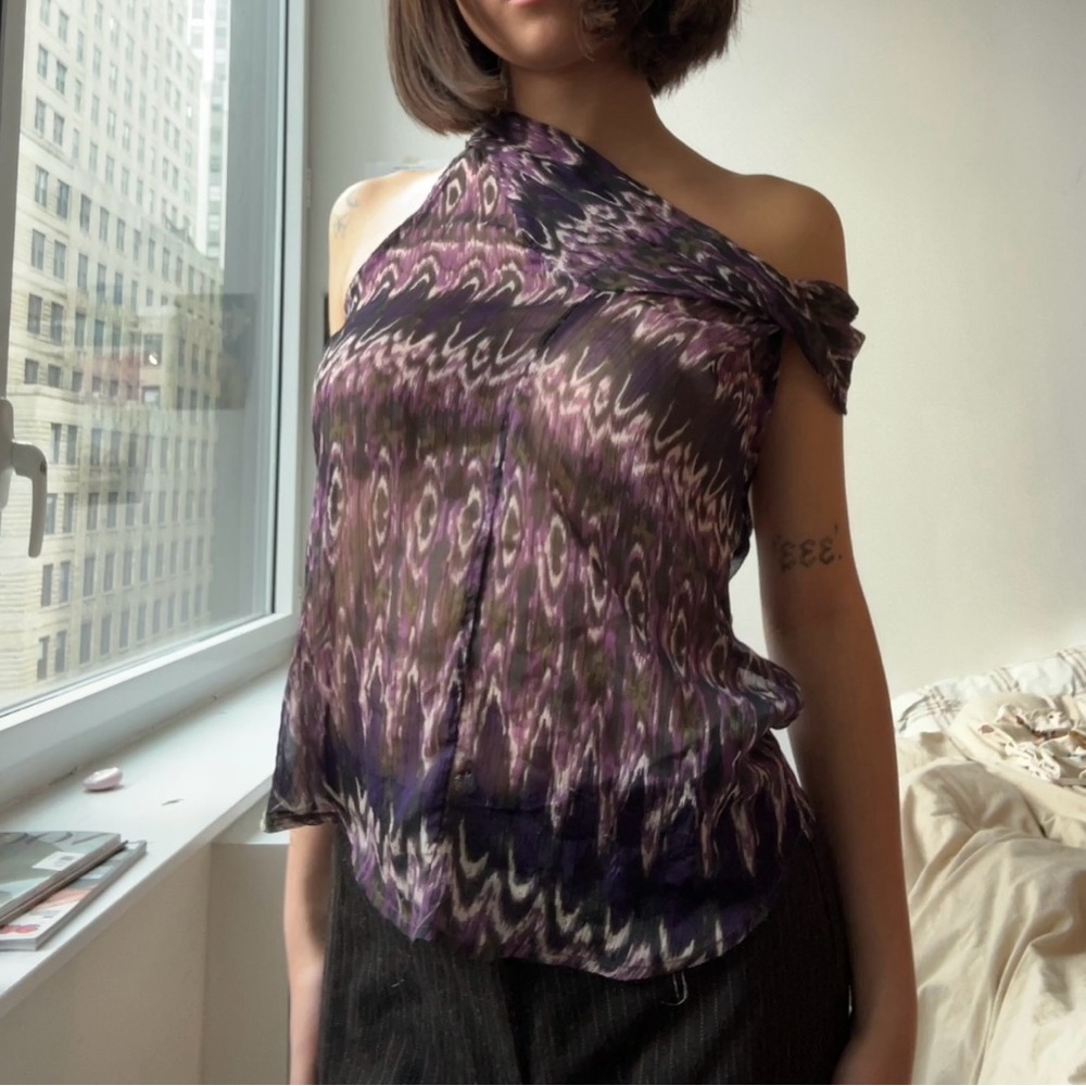 Asymmetrical Purple Patterned Women's Top